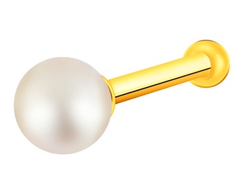 Złoty kolczyk z perłą do nosa - kulka
