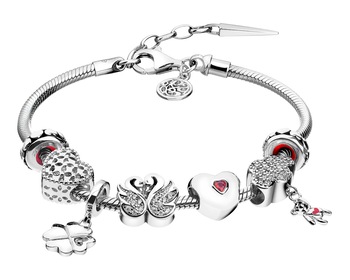 Stříbrný náramek Beads - sada - srdce, čtyřlístek, medvídek, labutě