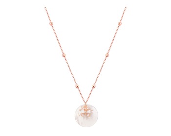 Pozlacený náhrdelník z mosazi s perletí a zirkony - motýl
