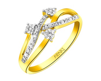 14 K Rhodium-Plated Yellow Gold Ring with Diamonds 0,05 ct - fineness 14 K