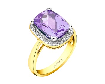 Zlatý prsten s diamanty a ametystem - ryzost 585