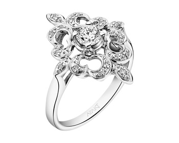 14 K Rhodium-Plated White Gold Ring with Diamonds 0,30 ct - fineness 14 K