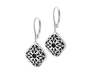 14 K Rhodium-Plated White Gold Earrings with Diamonds - fineness 14 K