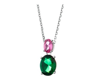 Rhodium Plated Silver Pendant with Synthetic Corundum