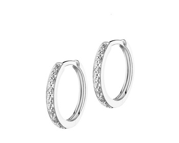 9 K Rhodium-Plated White Gold Hoop Earring with Diamonds 0,04 ct - fineness 9 K