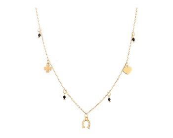 Pozlacený stříbrný náhrdelník s broušeným sklem - podkova, čtyřlístek, srdce
