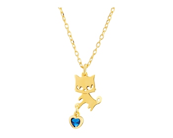 Pozlacený stříbrný náhrdelník se zirkonem - kočka