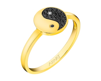 Pierścionek z żółtego złota z diamentami - yin yang - próba 375
