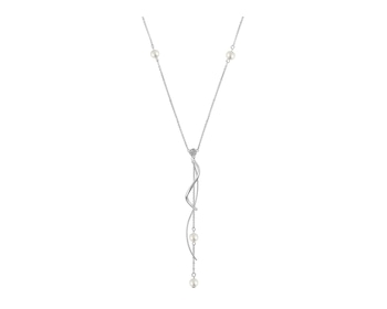 9 K Rhodium-Plated White Gold Necklace with Diamond - fineness 9 K