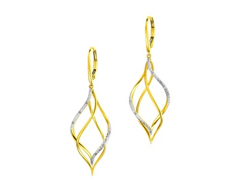 14 K Rhodium-Plated Yellow Gold Earrings with Diamonds 0,04 ct - fineness 14 K