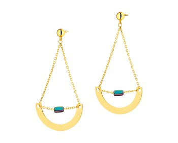 8 K Yellow Gold Dangling Earring with Hematite