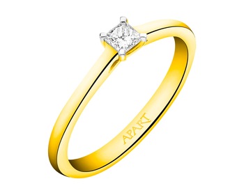 14 K Rhodium-Plated Yellow Gold Ring with Diamond 0,19 ct - fineness 14 K