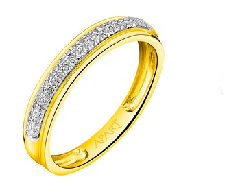 14 K Rhodium-Plated Yellow Gold Ring with Diamonds 0,12 ct - fineness 14 K