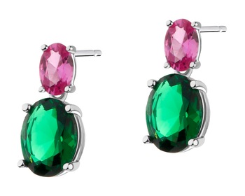 Rhodium Plated Silver Dangling Earring with Synthetic Corundum