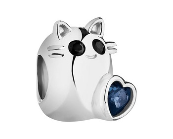 Stříbrný přívěsek Beads se zirkony - kočka, srdce