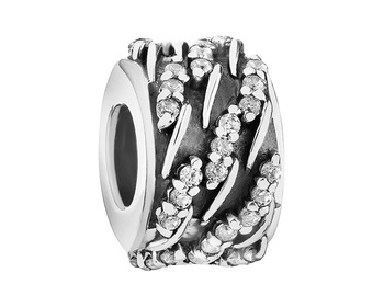 Rhodium-Plated And Oxidized Silver Stopper Bead with Cubic Zirconia
