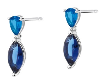 Rhodium Plated Silver Dangling Earring with Synthetic Spinel
