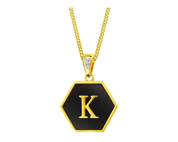 9 K Rhodium-Plated Yellow Gold Pendant with Diamond - fineness 9 K