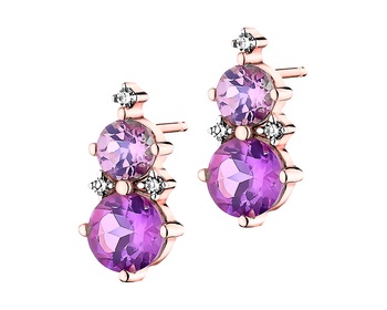 9 K Rhodium Plated Rose Gold Earrings with Diamonds - fineness 9 K