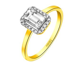 Zlatý prsten s diamanty a bílým topazem - ryzost 585