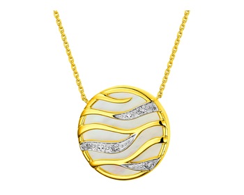 14 K Rhodium-Plated Yellow Gold Necklace with Diamonds - fineness 14 K