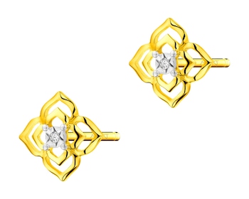 Kolczyki z żółtego złota z diamentami - kwiatki 0,006 ct - próba 585