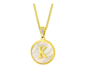 Zawieszka z żółtego złota z diamentem i masa perłową - litera K - próba 375