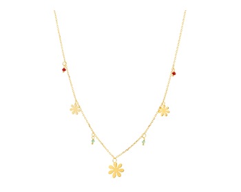 Pozlacený stříbrný náhrdelník s broušeným sklem - květy