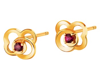 8 K Yellow Gold Earrings with Synthetic Ruby