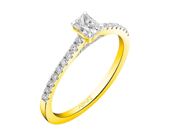 14 K Rhodium-Plated Yellow Gold Ring with Diamonds 0,41 ct - fineness 14 K