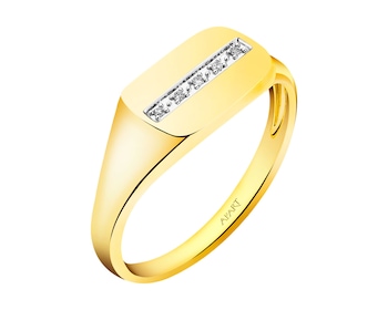 14 K Rhodium-Plated Yellow Gold Signet Ring with Diamonds 0,02 ct - fineness 14 K