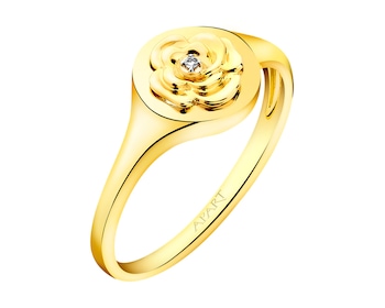 9 K Rhodium-Plated Yellow Gold Signet Ring with Diamond 0,004 ct - fineness 9 K