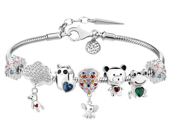 Stříbrný náramek Beads - sada - srdce, kočka, medvídek, slon, žába