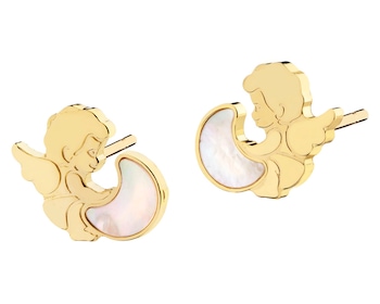 8 K Yellow Gold Earrings with Mother Of Pearl