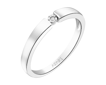 9 K Rhodium-Plated White Gold Ring with Diamond 0,006 ct - fineness 9 K