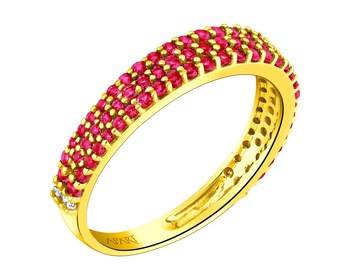 Zlatý prsten s diamanty a syntetickými rubíny - ryzost 585