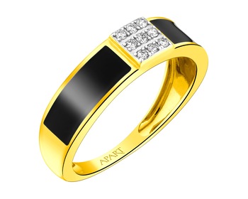 14 K Rhodium-Plated Yellow Gold Ring with Diamonds 0,08 ct - fineness 14 K