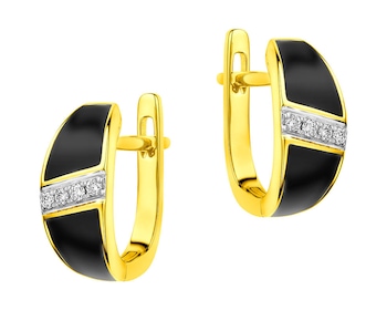 14 K Rhodium-Plated Yellow Gold Earrings with Diamonds 0,07 ct - fineness 14 K