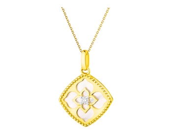 Zlatý přívěsek s diamantem a perletí - květ - ryzost 585