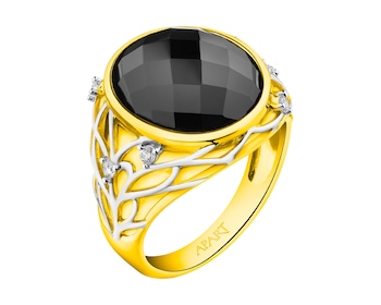 Zlatý prsten s brilianty a onyxem - ryzost 585