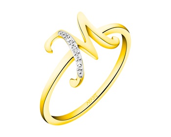 9 K Rhodium-Plated Yellow Gold Ring with Diamond 0,003 ct - fineness 9 K