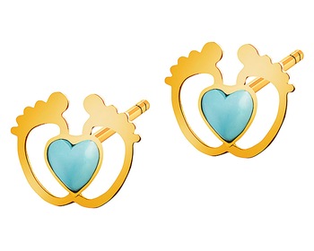 8 K Yellow Gold Earrings with Turquoise