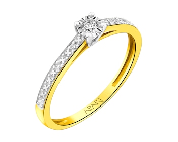 9 K Rhodium-Plated Yellow Gold Ring with Diamonds 0,06 ct - fineness 9 K
