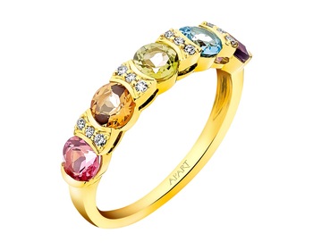 Zlatý prsten s diamanty a drahokamy - ryzost 585