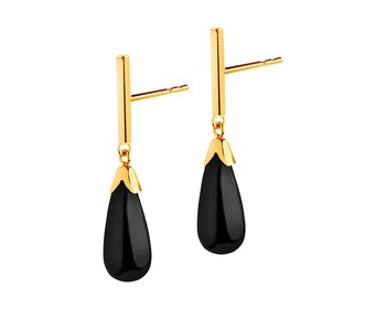 8 K Yellow Gold Dangling Earring with Onyx