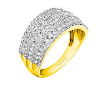 14 K Rhodium-Plated Yellow Gold Ring with Diamonds 0,75 ct - fineness 14 K