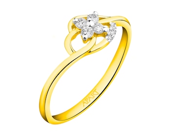 9 K Rhodium-Plated Yellow Gold Ring with Diamonds 0,10 ct - fineness 9 K