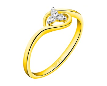 9 K Rhodium-Plated Yellow Gold Ring with Diamonds 0,05 ct - fineness 9 K