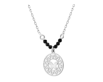 Rhodium Plated Silver Necklace with Glass