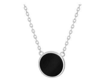 Rhodium Plated Silver Necklace with Synthetic Onyx
